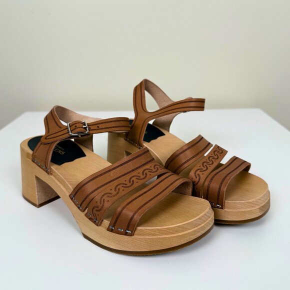 Swedish Hasbeens Platform Sandals - Brown Leather - Size 36 - Decorative Straps - Picture 1 of 8
